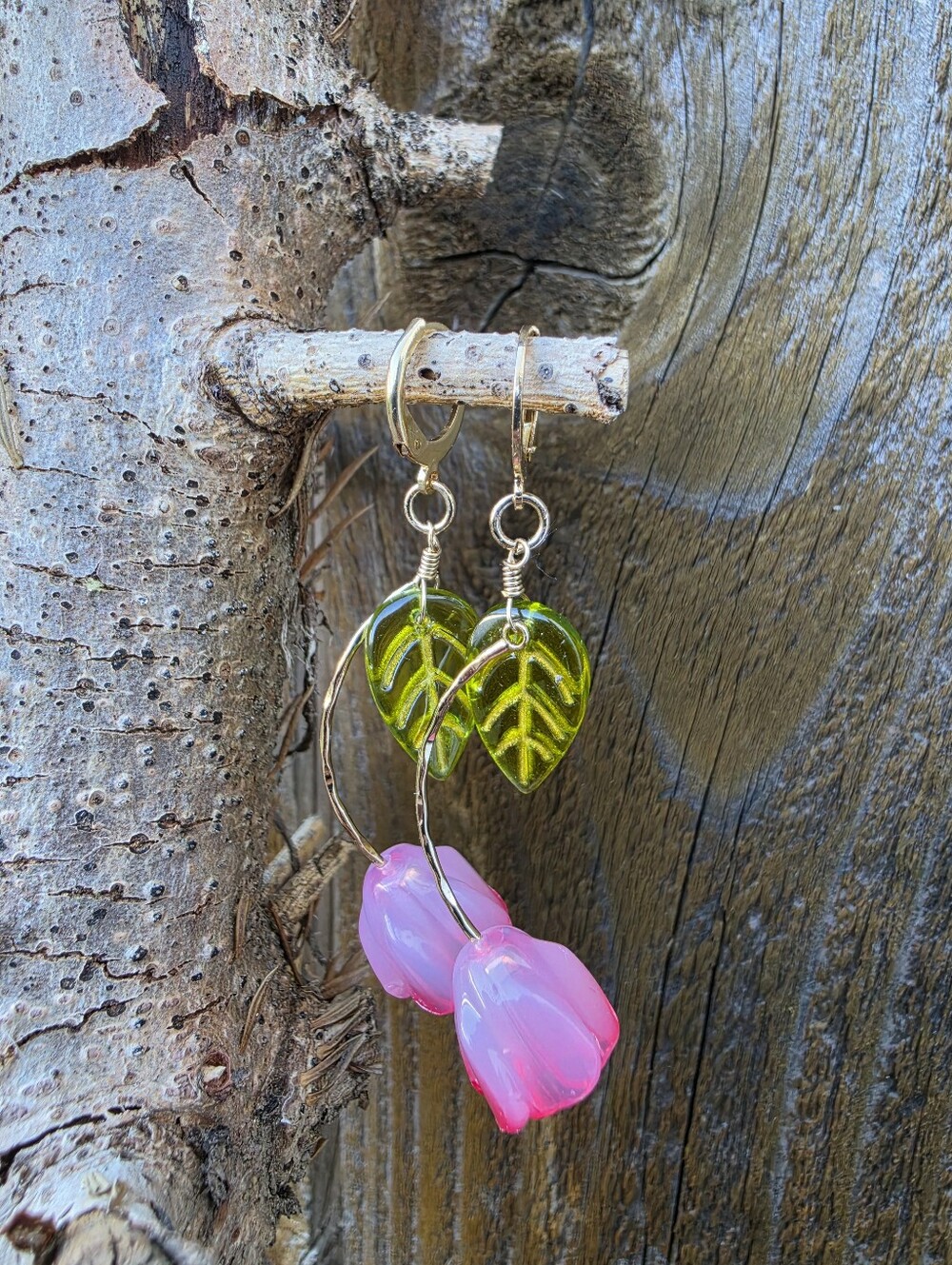 18k Gold Plated Tulip & Leaf Drop Huggie Earrings